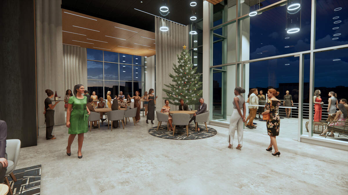 Rendering shows reimagined lounge space at Tacoma Centre, 1145 Broadway.