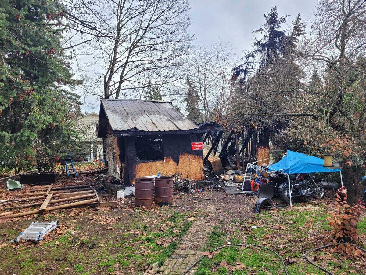 A fire on Nov. 24, 2024, near 128th Street East and 107th Avenue Court East in South Hill, destroyed a detached shop and five motorcycles, and injured the man working inside, the family said.