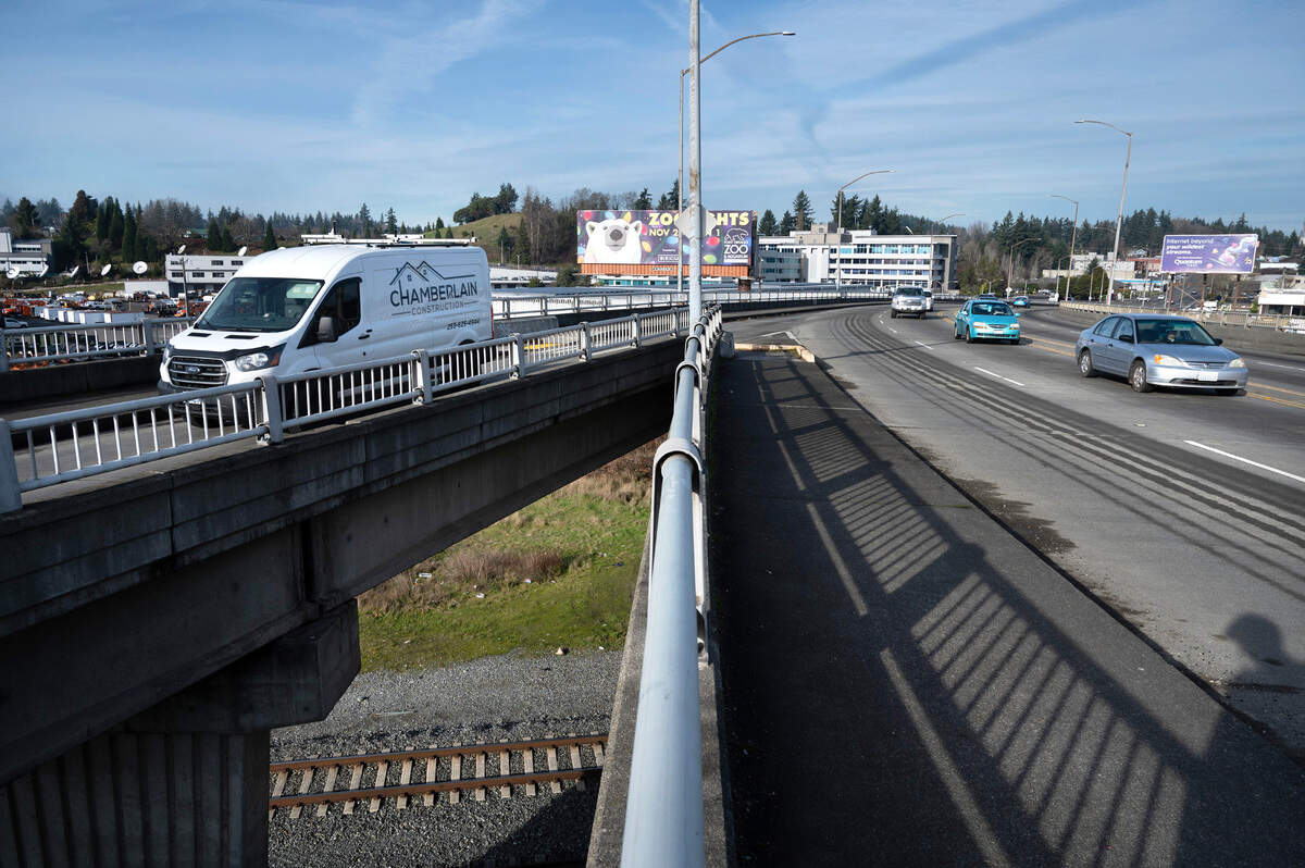 The Union Avenue Viaduct in Tacoma, Washington, on Friday, Dec. 15, 2023. The bridge is considered in “poor” condition, a rating that on its own doesn’t mean a bridge is unsafe.