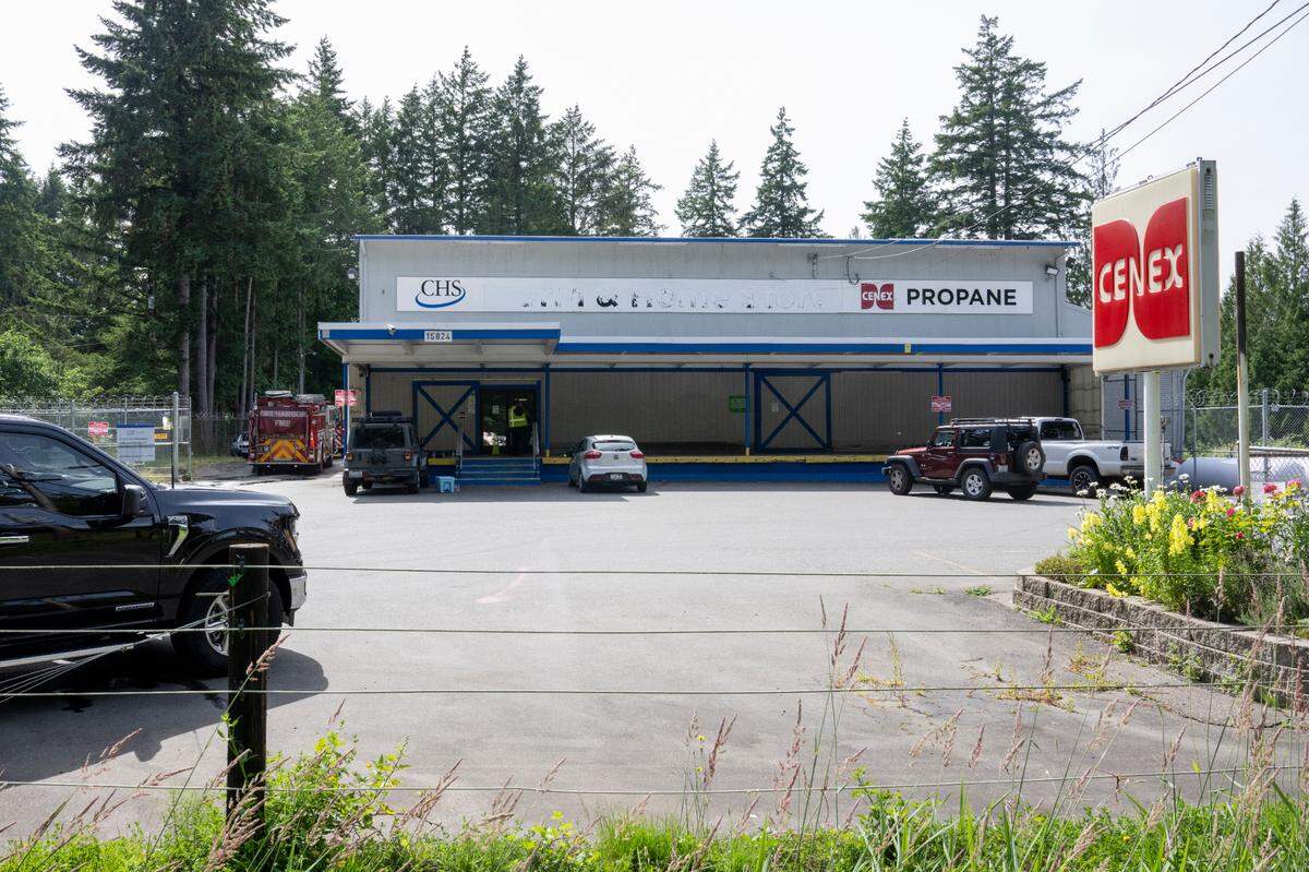 Fire units from Gig Harbor and Key Peninsula responded to a a fire in one of Cenex’s propane trucks in the yard of the business along Bethel Burley Road on Wednesday, June 11, 2025, near Purdy, Wash.
