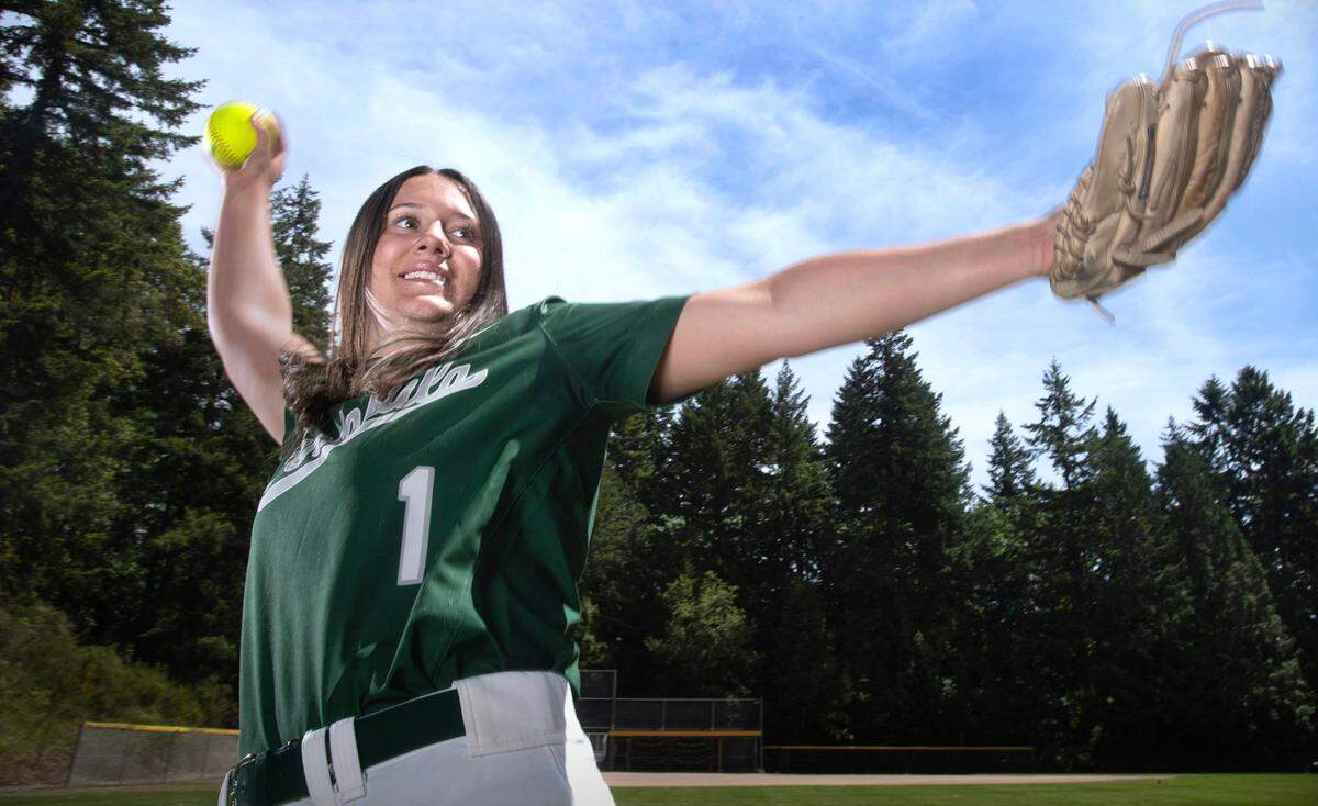 Peninsula pitcher Alli Kimball is The News Tribune’s 2023 All-Area Softball Player of the Year after leading the Seahawks to the 3A softball state championship. She is shown at Peninsula High School in Gig Harbor, Washington, on Wednesday, June 7, 2023.