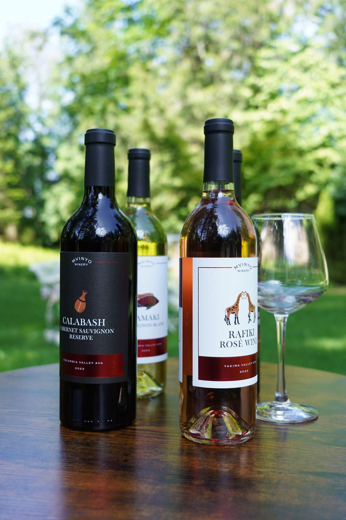 Several wines on display from Mvinyo Winery, pictured near Gig Harbor, Wash., Wednesday, May 20, 2026.