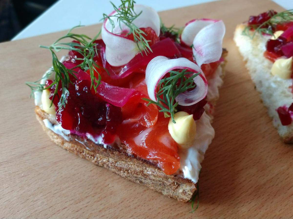 Smoked salmon toast from Wooden City in downtown Tacoma.