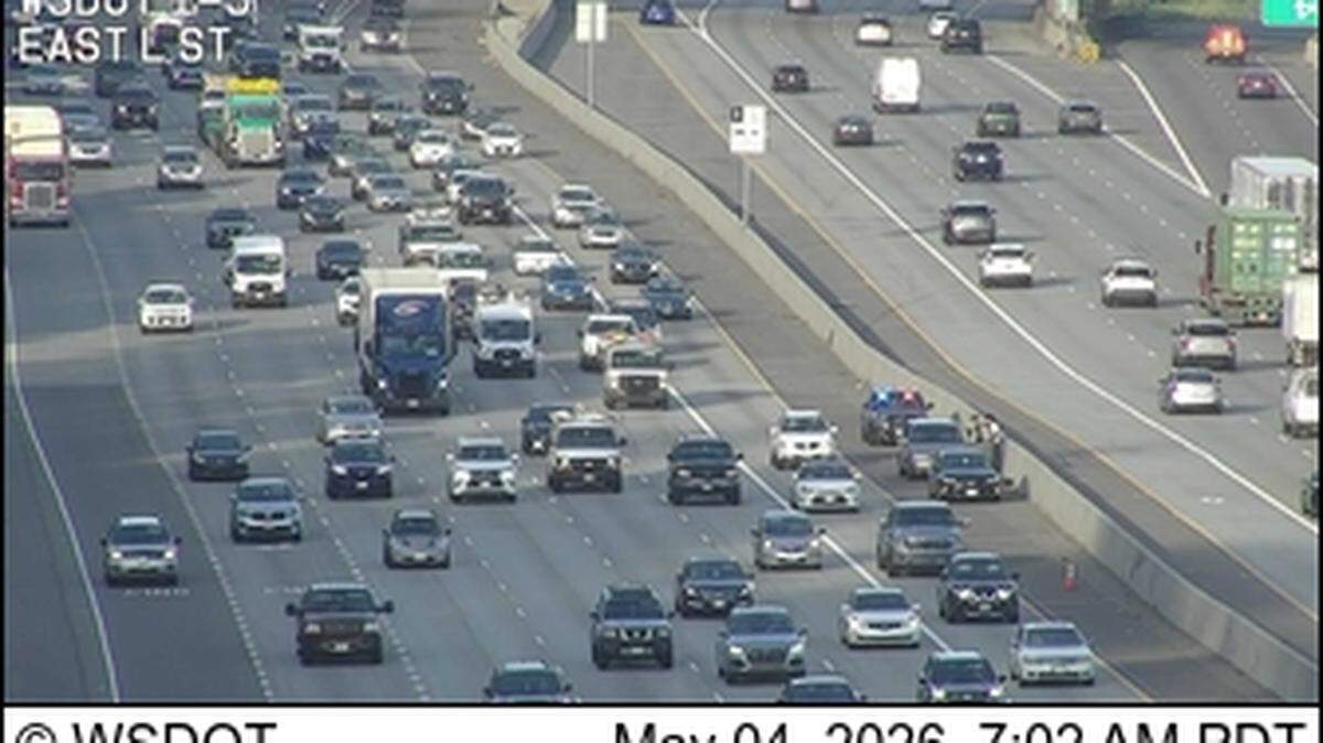 Back-ups from a collision on Interstate 5 North near by milepost 134 near East McKinley Way in Tacoma. The two left lanes and HOV lane are blocked.