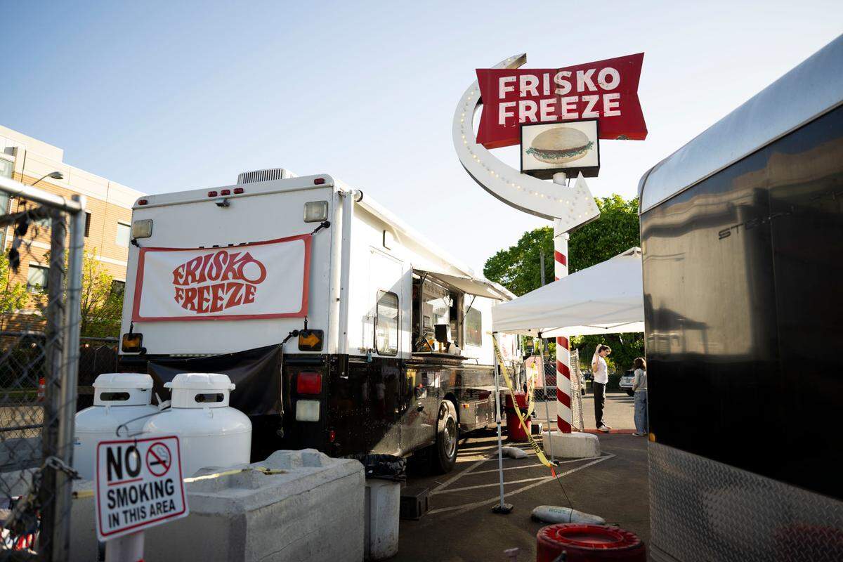 Frisko Freeze serves food from the truck the final day before it closes to renovate the restaurant, on Tuesday, April 23, 2024, in Tacoma.