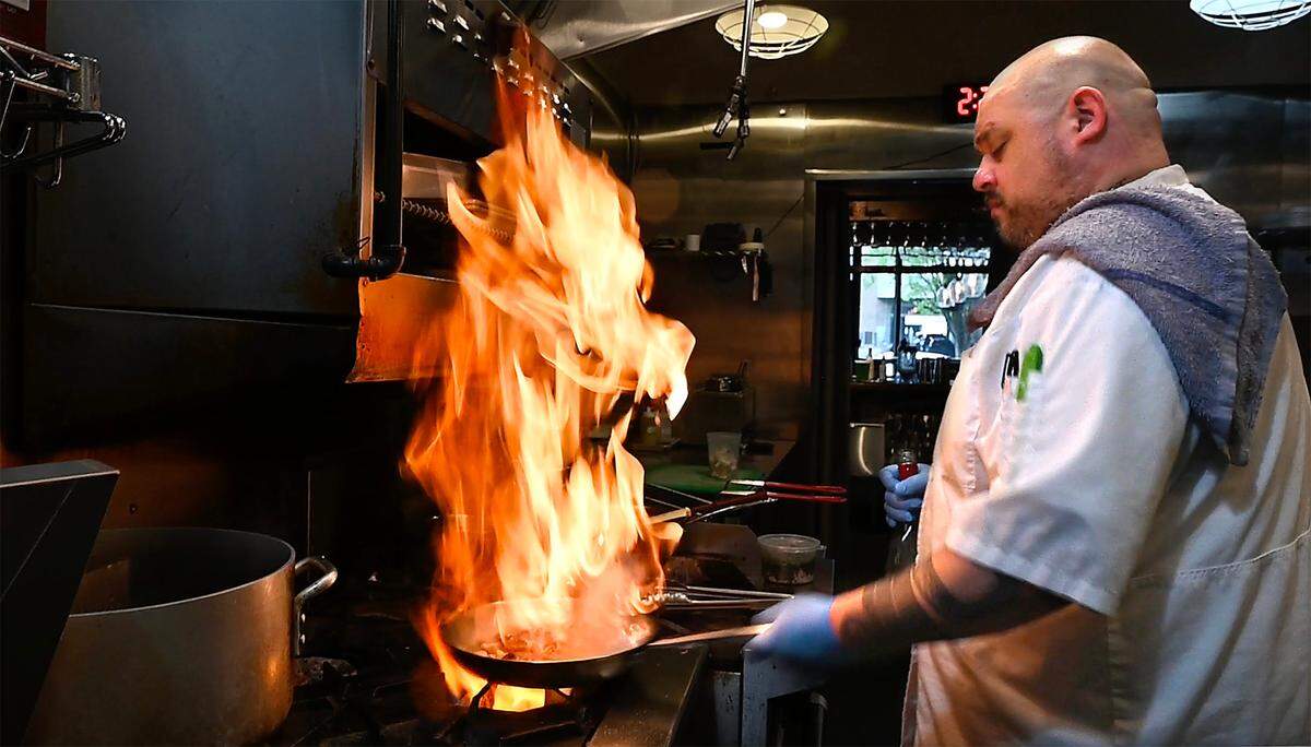 Executive chef Keno Buttner has worked in restaurants since he was a teenager. He’s making the most of a very small space with no separate prep area.