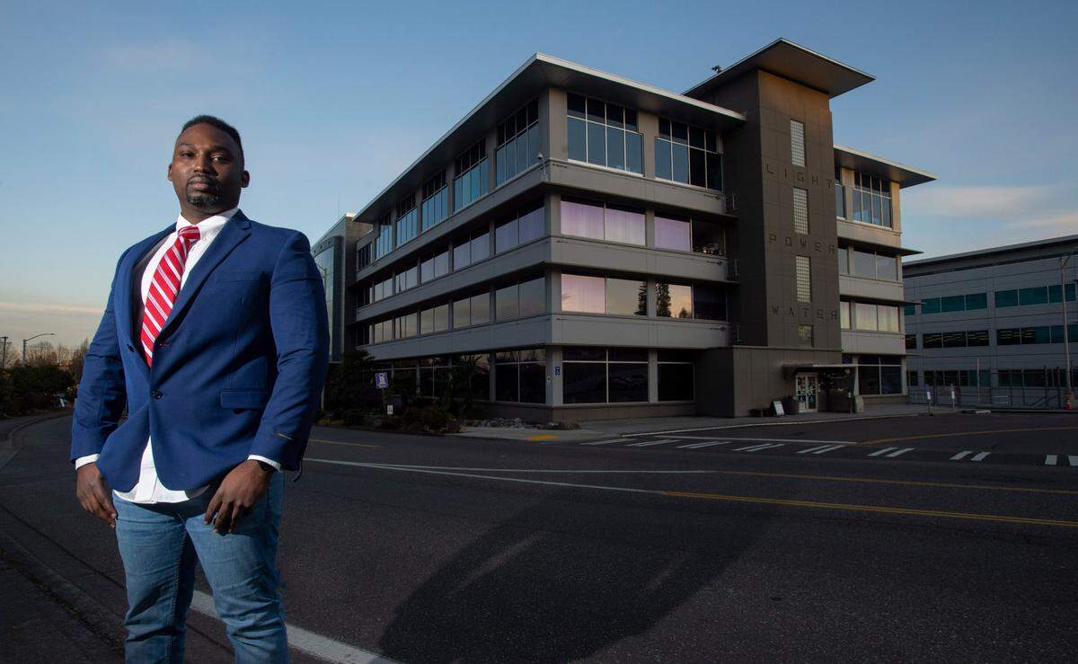 Tacoma Water employee Anthony White alleges he was discriminated against when applying for a management position. The complaint has spurred an ongoing investigation. Photo taken outside of Tacoma Public Utilities headquarters on March 17, 2021.