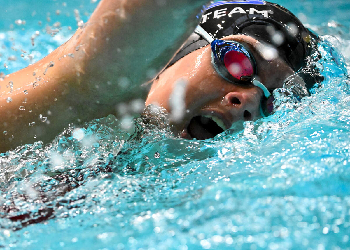 Curtis’ Madison Wolfe swims in the 200 yard freestyle during the 4A Girls State Swim & Dive Championships at Weyerhaeuser King County Aquatic Center, on Saturday, Nov. 11, 2023, in Federal Way, Wash.