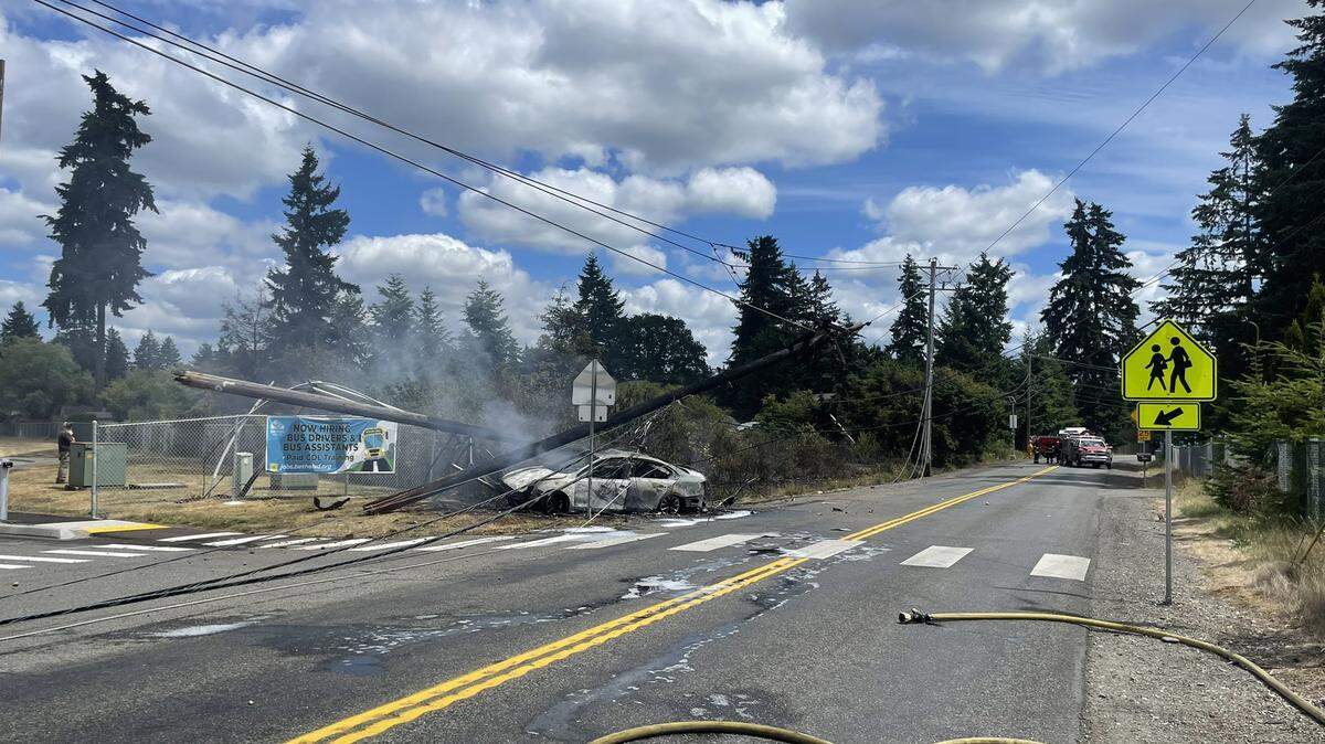A car crashed into a pole, with the driver suffering minor injuries in Graham on July 2, 2025.