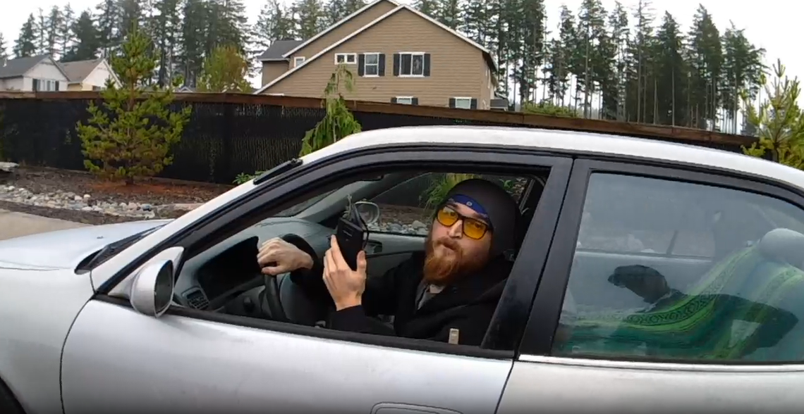 Aleksandr Shablykin is shown in a still from body-camera footage of a traffic stop on Oct. 4, 2022. Gig Harbor police stopped him after seeing him driving while on his cell phone.