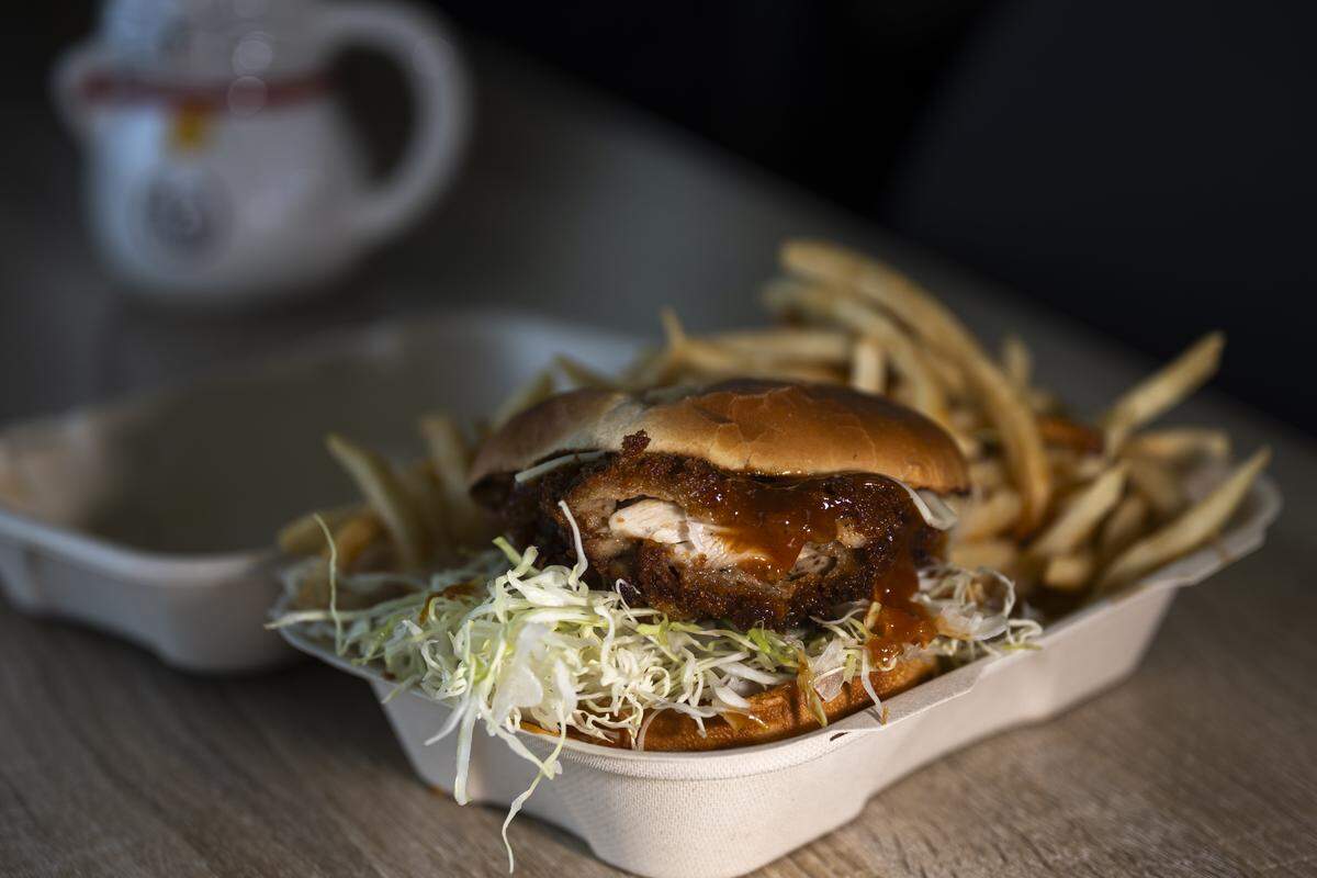 Beyond rice plates or bowls, Chang also developed sandwiches, including the popular Katsu and Furious with house sauce and oodles of finely shredded cabbage. It’s a steal at $8, or $11 with a pile of fries.