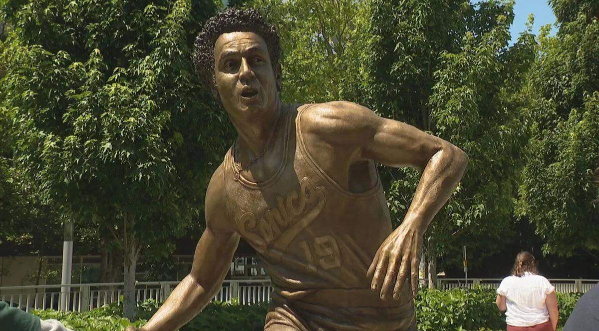 Former Seattle SuperSonics player, coach and executive Lenny Wilkens honored June 28, 2025, with a new statue outside Climate Pledge Arena in Seattle. Wilkens, 87, coached the Sonics to their only NBA championship in the 1978-79 season.