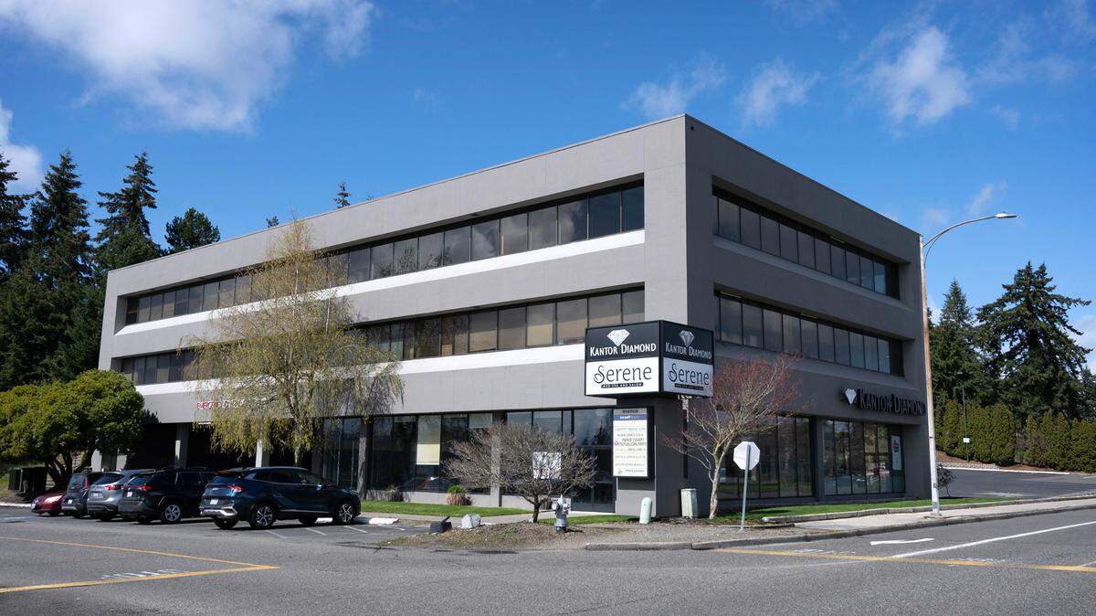 A new apartment building is planned at the site of this former office building, 4218 S. Steele St., behind the Tacoma Mall. Shown on Tuesday, April 11, 2023.