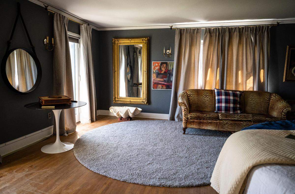 The master bedroom of furniture magnate Edwin Gregory’s former mansion on North Mason Avenue in Tacoma, Wash. on May 3, 2023.