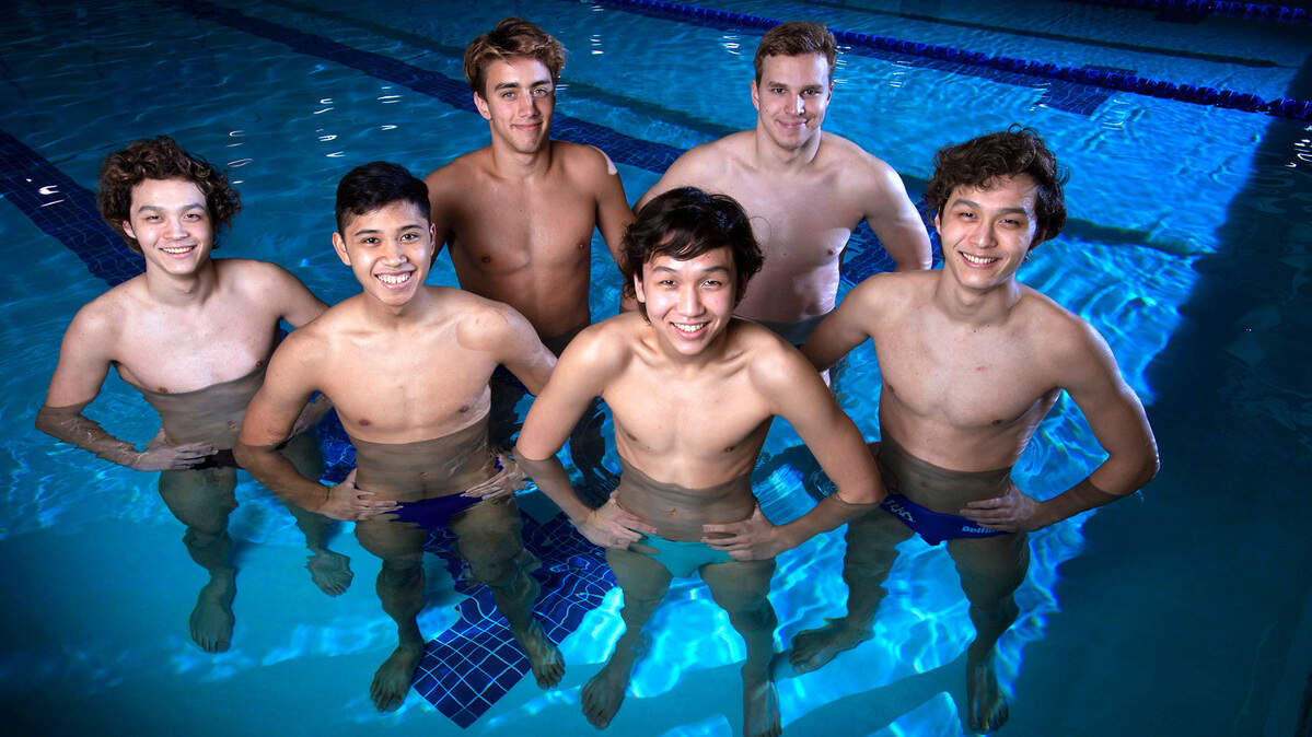 Curtis swimmers (from left) Eric Kwon, David Idio, Patrick Keough, Adam Kwon, Tolu Young and Logan Kwon will be leading the Vikings as they shoot for a team championship in this weekend’s state swim meet in Federal Way. They are photographed before swim practice at the Curtis High School pool in University Place, Washington, on Wednesday, Feb. 16, 2022.