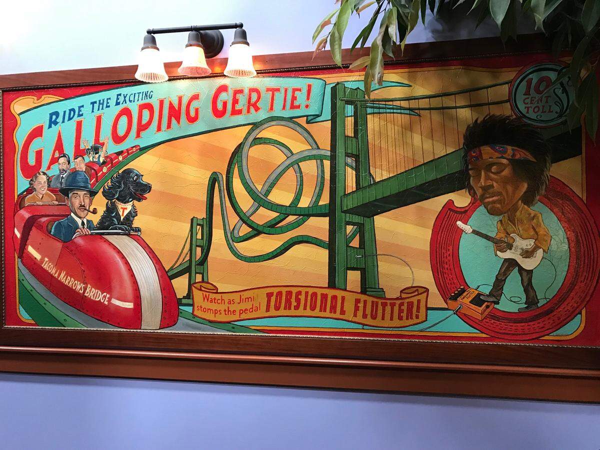 Artwork mixing famous regional icons such as Jimi Hendrix with local iconic images adorn the floors of McMenamins Elks Temple.