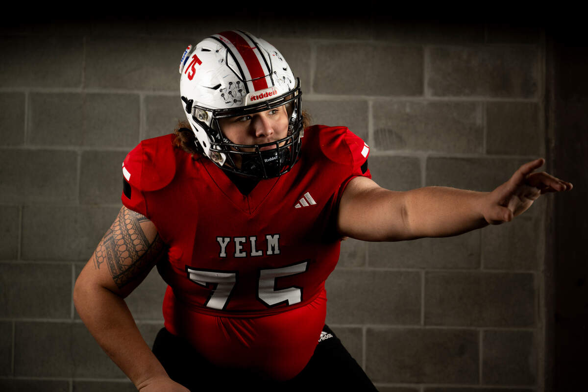 Yelm senior left guard Landen Barger poses for a portrait after being selected as first-team offense for The News Tribune’s 2023 All-Area football team at Mount Tahoma High School, on Sunday, Dec. 10, 2023, in Tacoma, Wash.