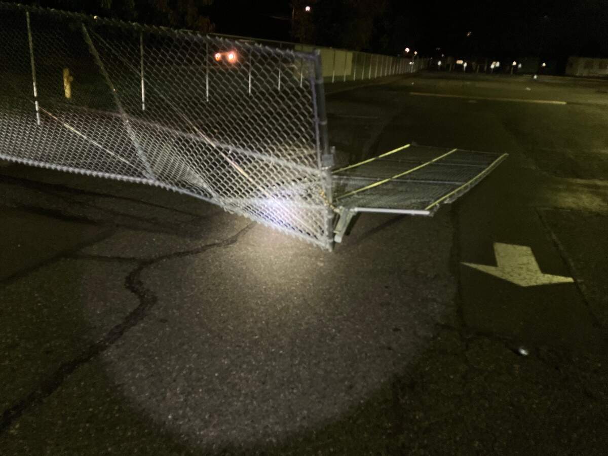 A Hyundai sedan crashed into the front doors and fence of Bethel High School on Oct. 1. Pierce County deputies have not identified a suspect.