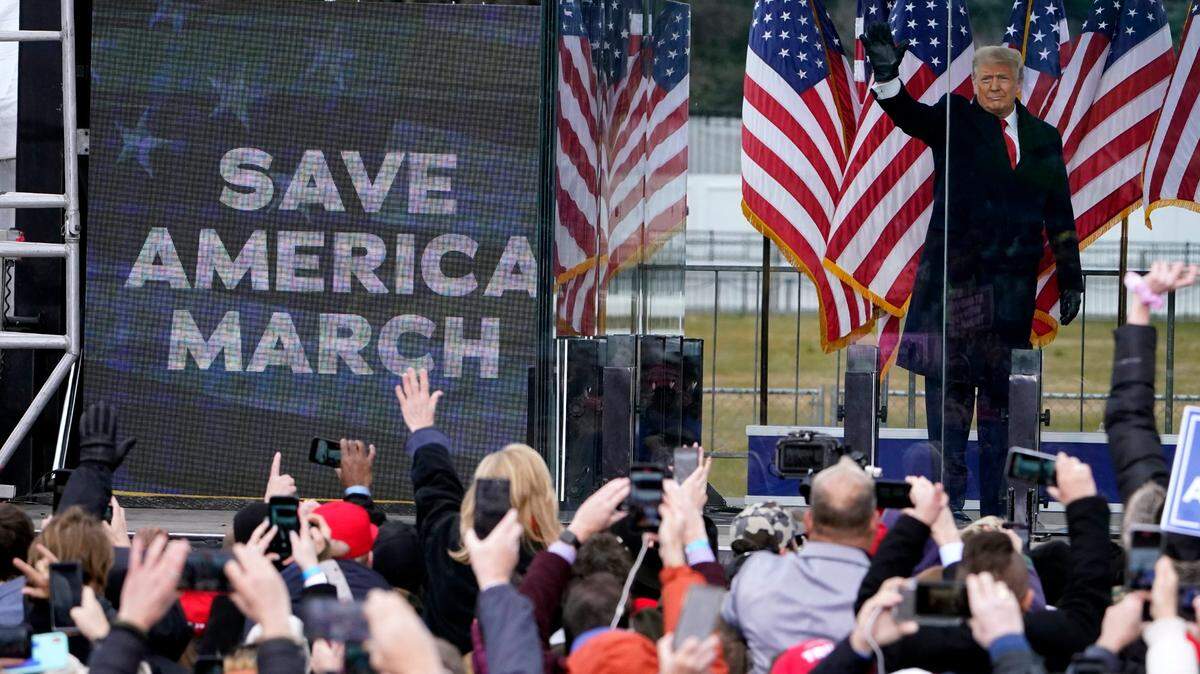 In this Jan. 6, 2021, file photo, President Donald Trump arrives to speak at a rally in Washington. Arguments begin Tuesday, Feb. 9, in the impeachment trial of Donald Trump on allegations that he incited the violent mob that stormed the U.S. Capitol on Jan. 6.