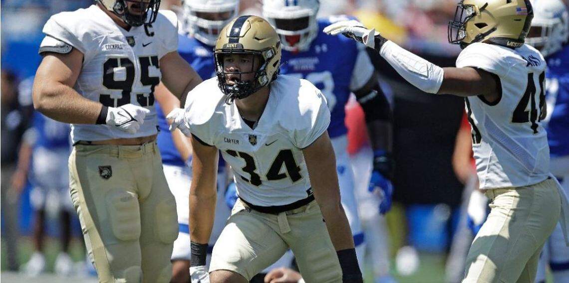 Outside linebacker Andre Carter from the U.S. Military Academy at West Point had 14 1/2 sacks and was an All-American in the 2021 Army season.