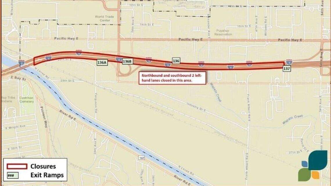 Left lane closures on northbound I-5 this week.