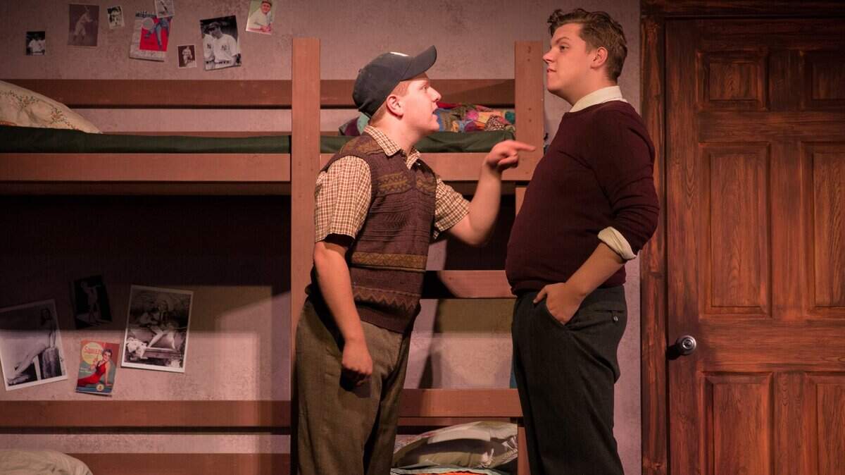 Drew Bates (Eugene), left, and Andrew Fox Burden (Stanley) in the Lakewood Playhouse production of “Brighton Beach Memoirs.”