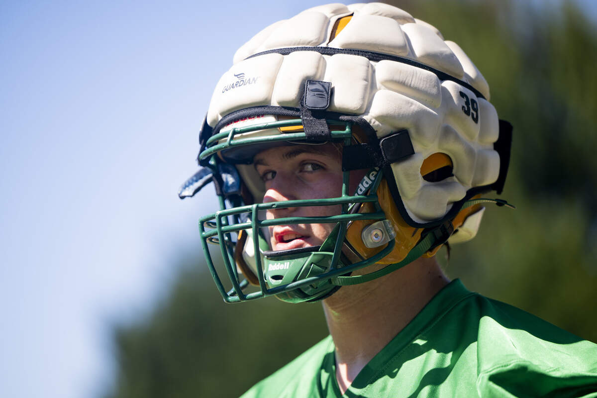 Tumwater linebacker Gavin Kaikkonen looks on during a football practice at Tumwater High School on Friday, Aug. 22, 2025, in Tumwater.