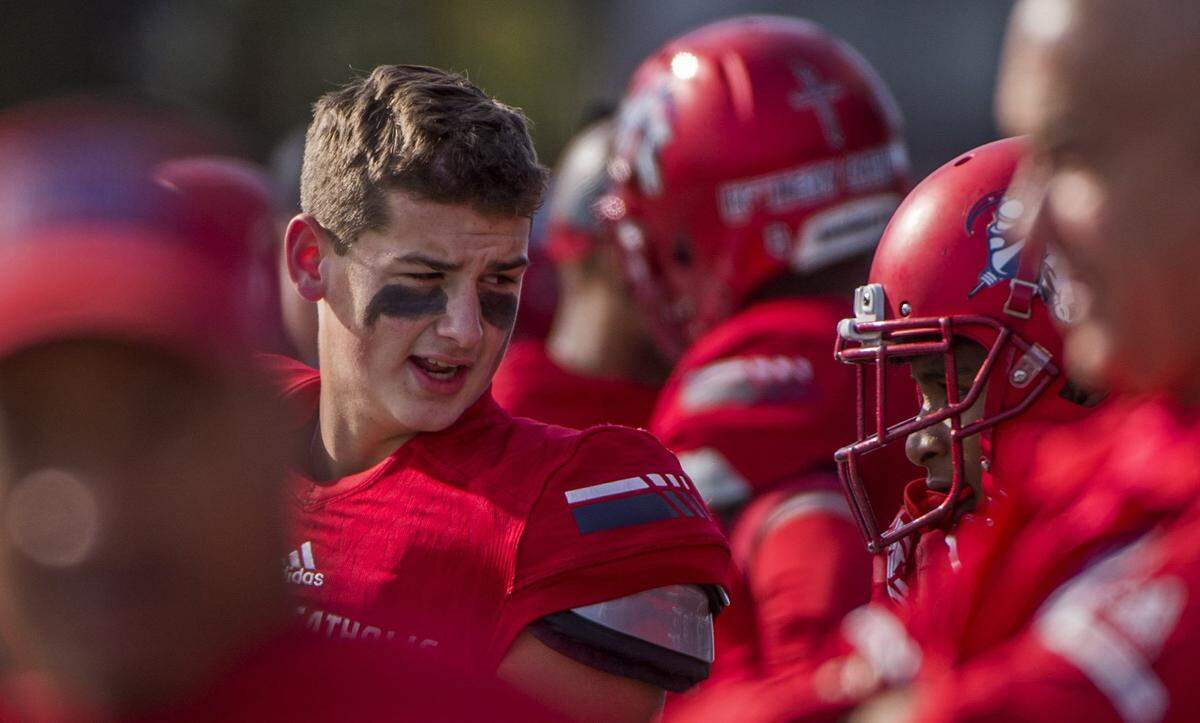 Sophomore quarterback Sam Huard of Kennedy Catholic High School is shown with teammates during a football game against Todd Beamer on Saturday, Oct. 6, 2018 at Highline Memorial Stadium in Burien.
