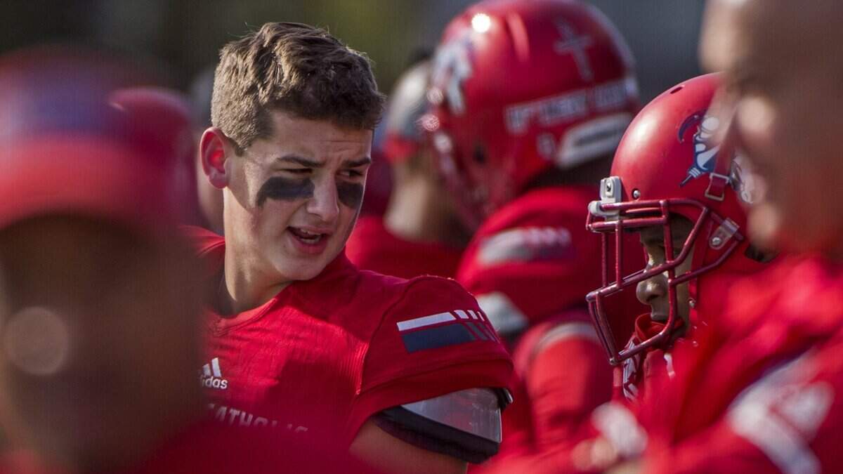 Sophomore quarterback Sam Huard of Kennedy Catholic High School is shown with teammates during a football game against Todd Beamer on Saturday, Oct. 6, 2018 at Highline Memorial Stadium in Burien.