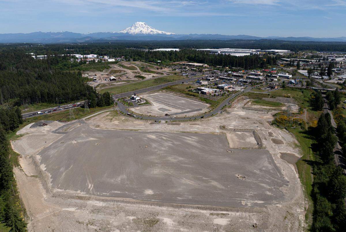 Several parcels that recently sold near Frederickson Town Center are seen from the air, on Tuesday, May 27, 2025, in Frederickson.
