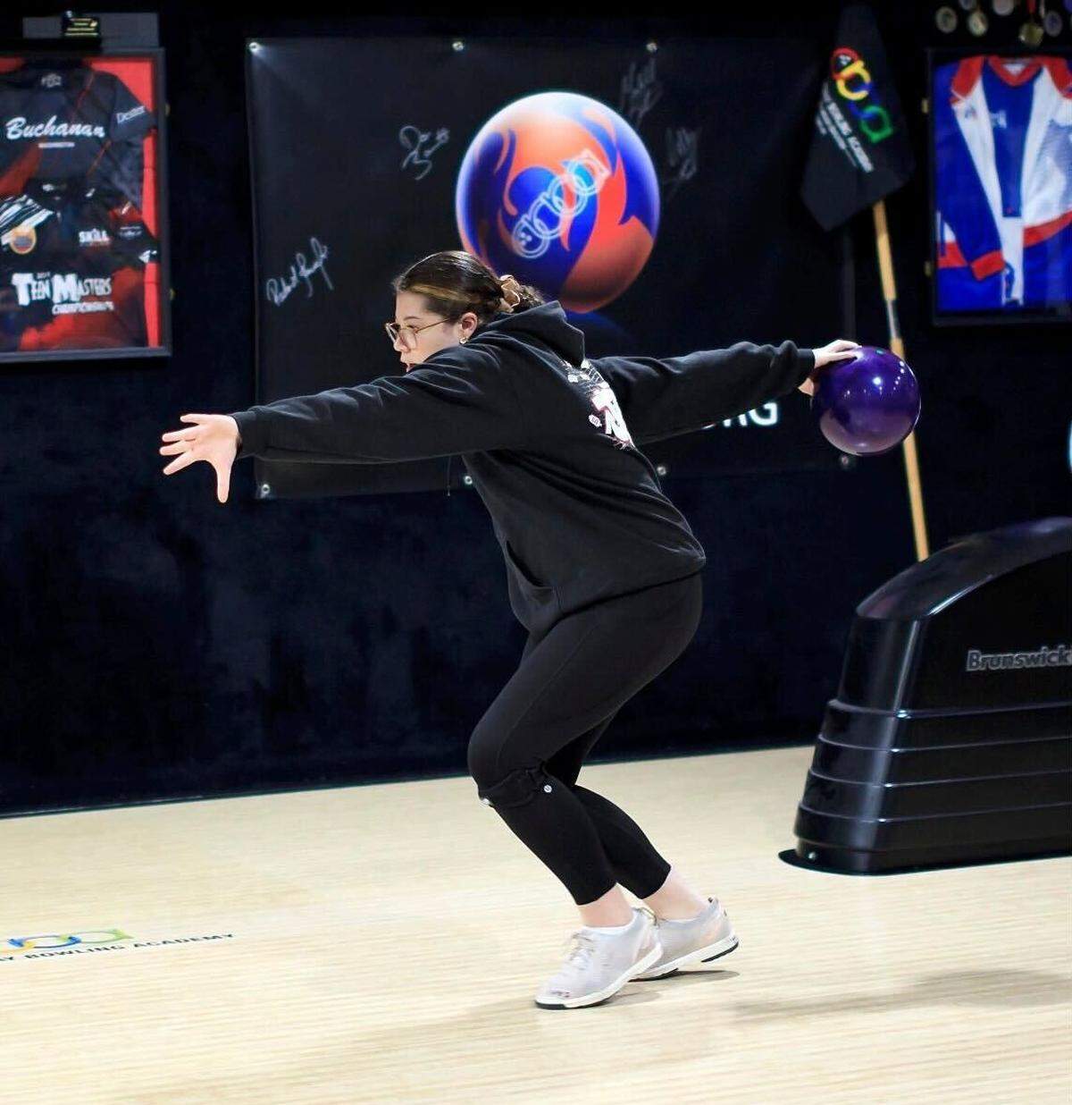 Spanaway Lake’s Tamia Yeager trains at the Off Broadway Bowling Academy in Snohomish, Wash.