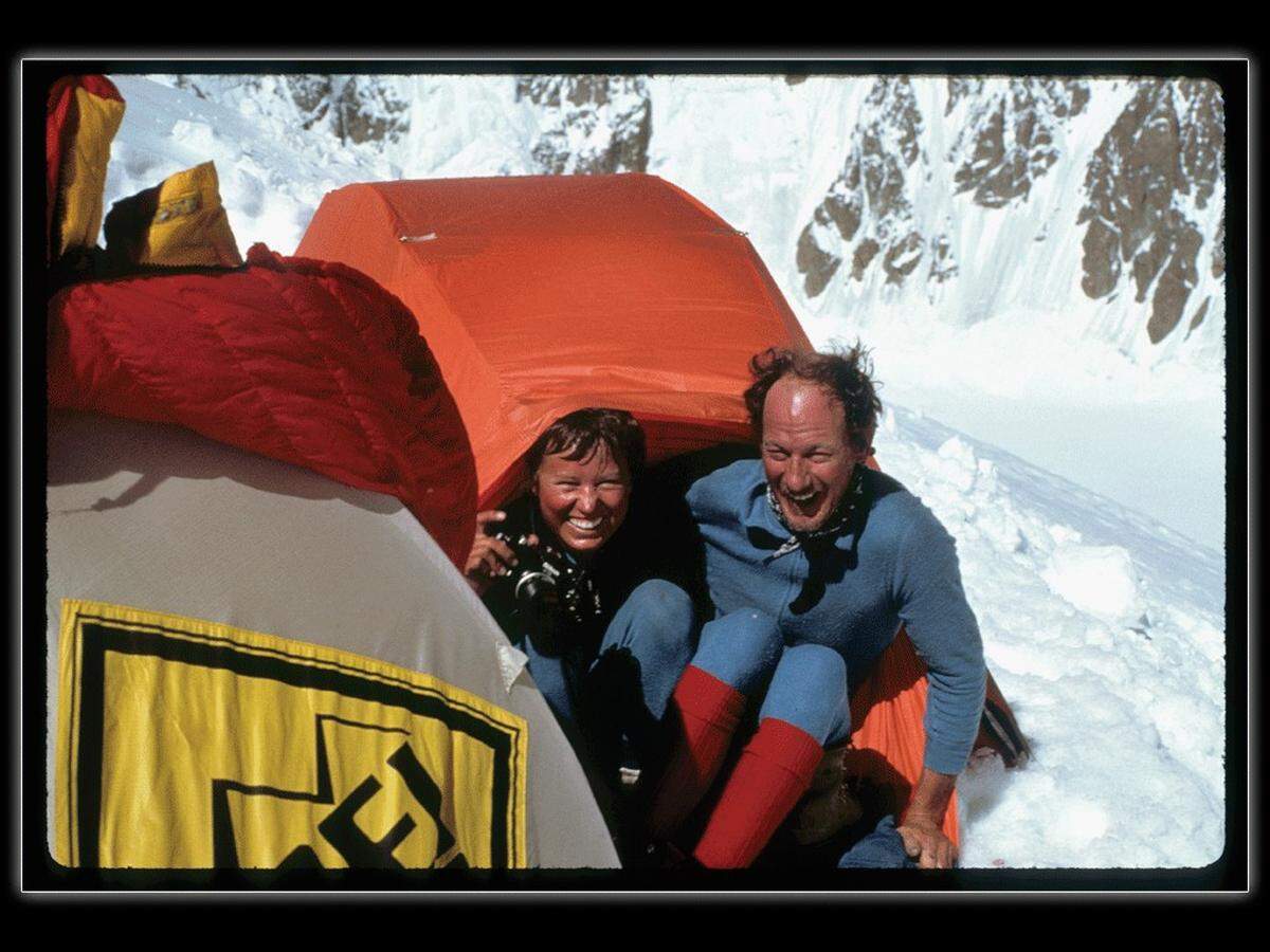 Dianne and Jim in their tent on K2 in 1978.