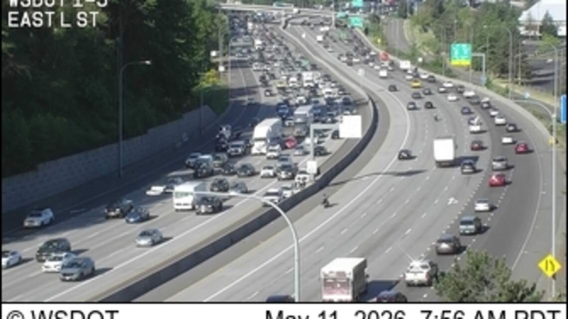 Traffic backed up on Interstate 5 northbound after morning crash near Fife