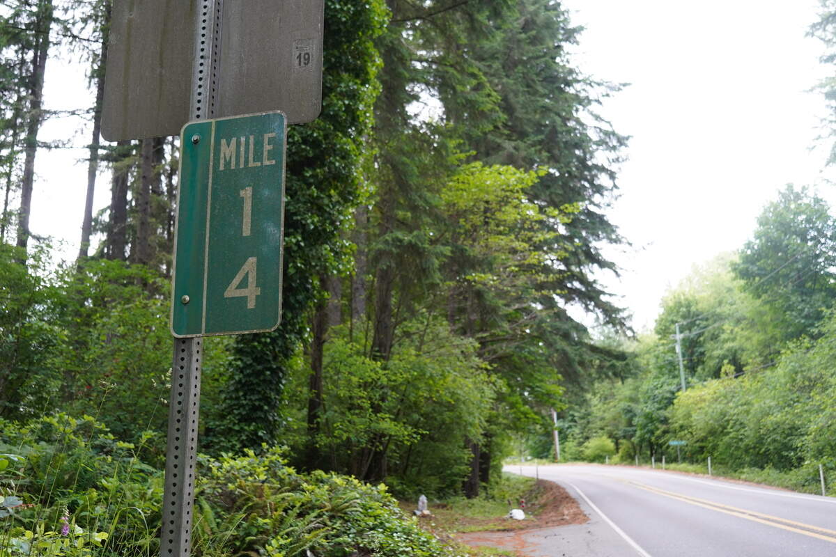 A milepost sign near the Wauna guardrail on state Route 302, Tuesday, June 9, 2026.