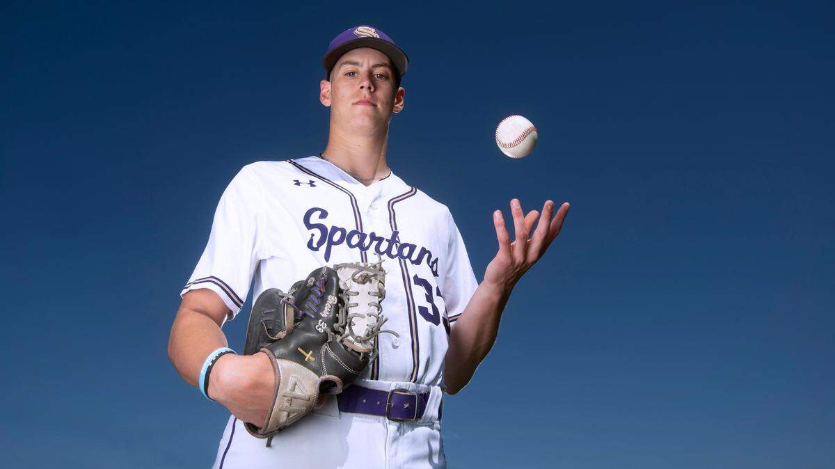 Sumner senior pitcher Jake Bresnahan is The News Tribune’s 2023 All-Area Baseball Player of the Year. The University of Oregon commit is shown at Sumner High School in Sumner, Washington, on Monday, June 5, 2023.