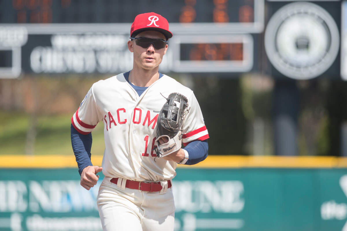 Tacoma Rainiers center fielder Stuart Fairchild jogs back to the dugout in a game against the Sugar Land Space Cowboys on Sunday, April 24, 2022 at Cheney Stadium in Tacoma, Wash.