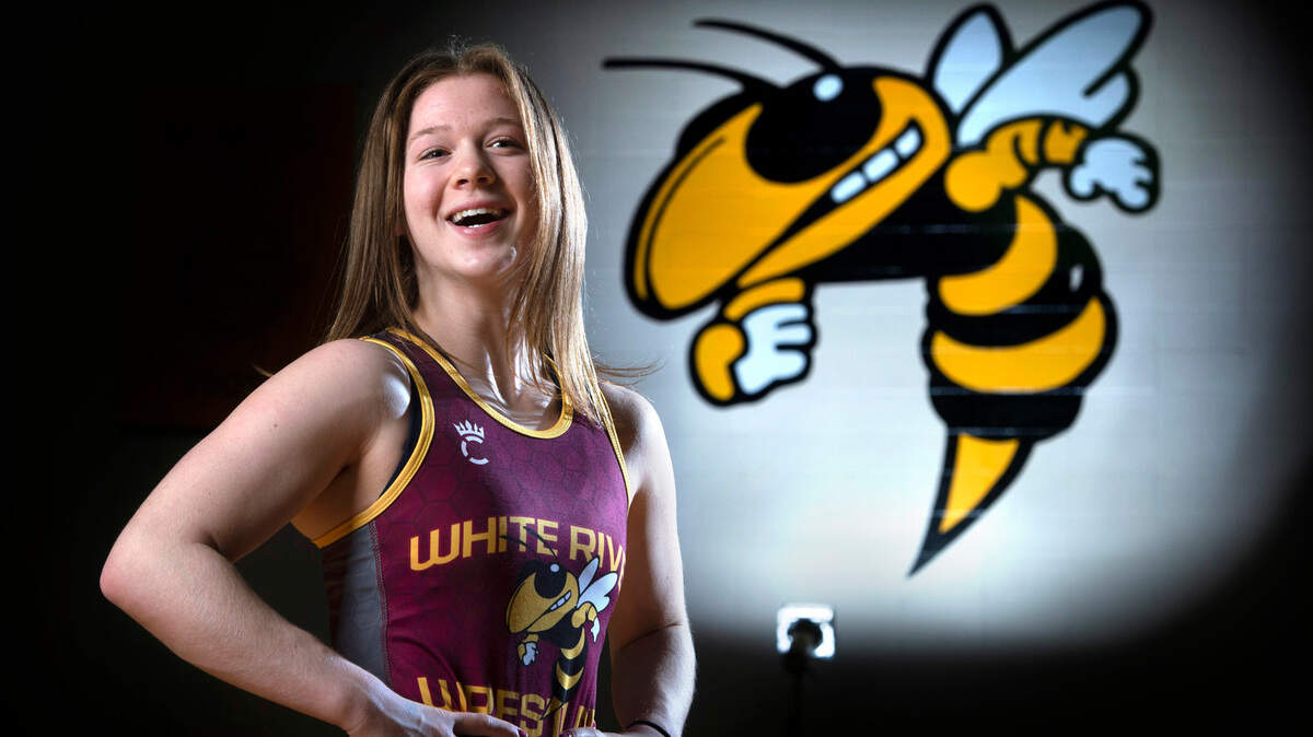 White River junior wrestler Shelby Moore is undefeated heading into this weekend’s Mat Classic state championships in the TacomaDome. Moore is photographed at White River High School in Buckley, Washington, on Tuesday, Feb. 15, 2022.