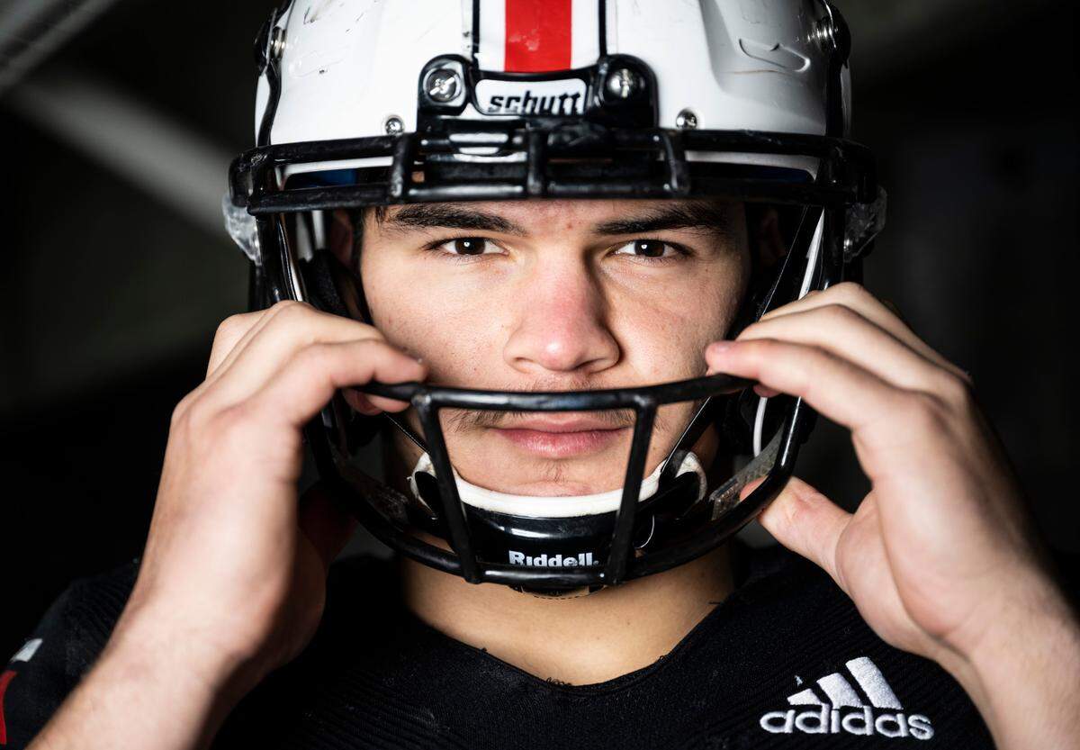 Yelm junior Brayden Platt poses for a portrait after being selected as a linebacker for The News Tribune’s 2022 All-Area football team, at Mount Tahoma High School in Tacoma, Wash. on Dec. 4, 2022.