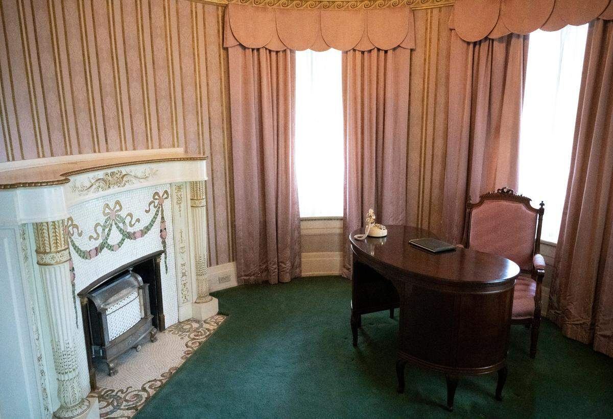 A view of a restored office in the original Rust Mansion.