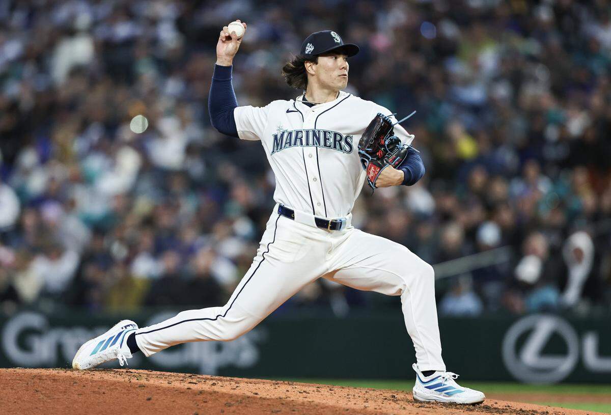 SEATTLE, WASHINGTON - MARCH 28: Bryan Woo #22 of the Seattle Mariners pitches during the third inning against the Cleveland Guardians at T-Mobile Park on March 28, 2026 in Seattle, Washington. (Photo by Olivia Vanni/Getty Images)