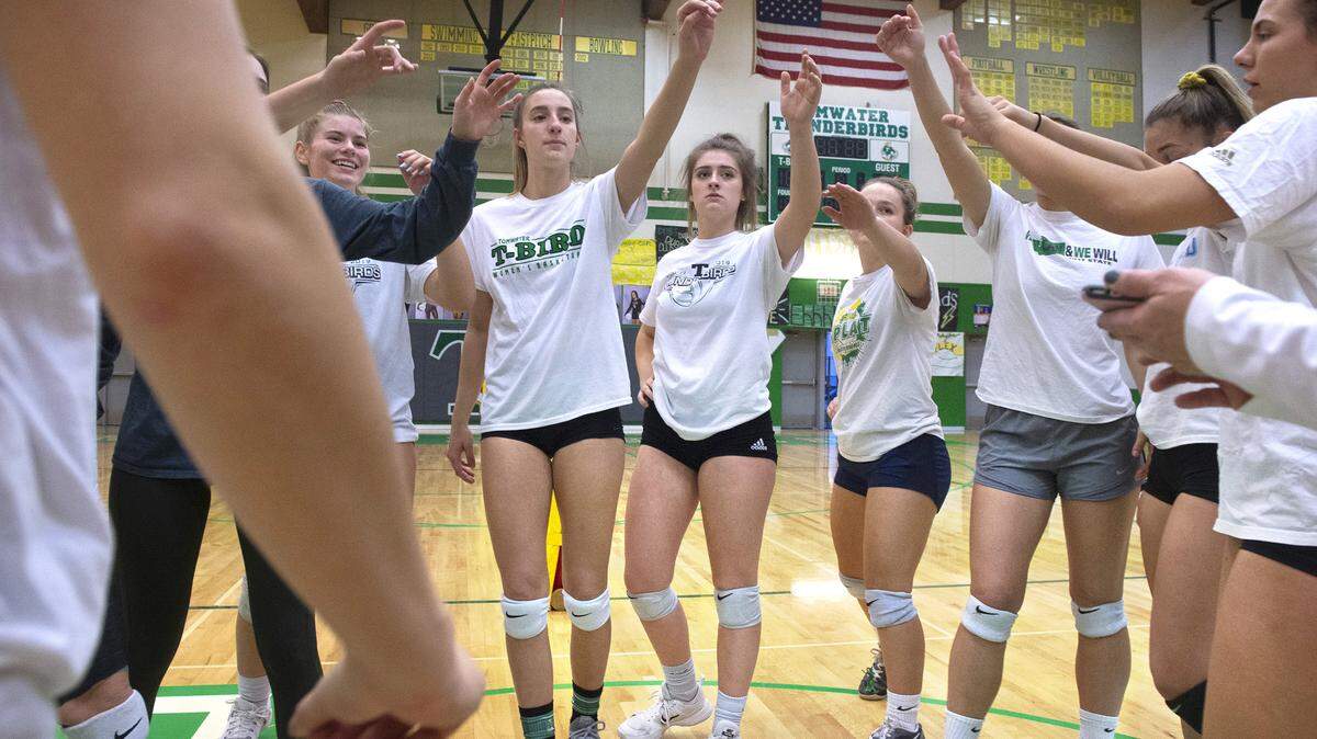 The Tumwater T-Birds have a team with no seniors, yet have a serious shot at a state championship. They are shown during volleyball practice at Tumwater High School on Wednesday, Nov. 13, 2019.