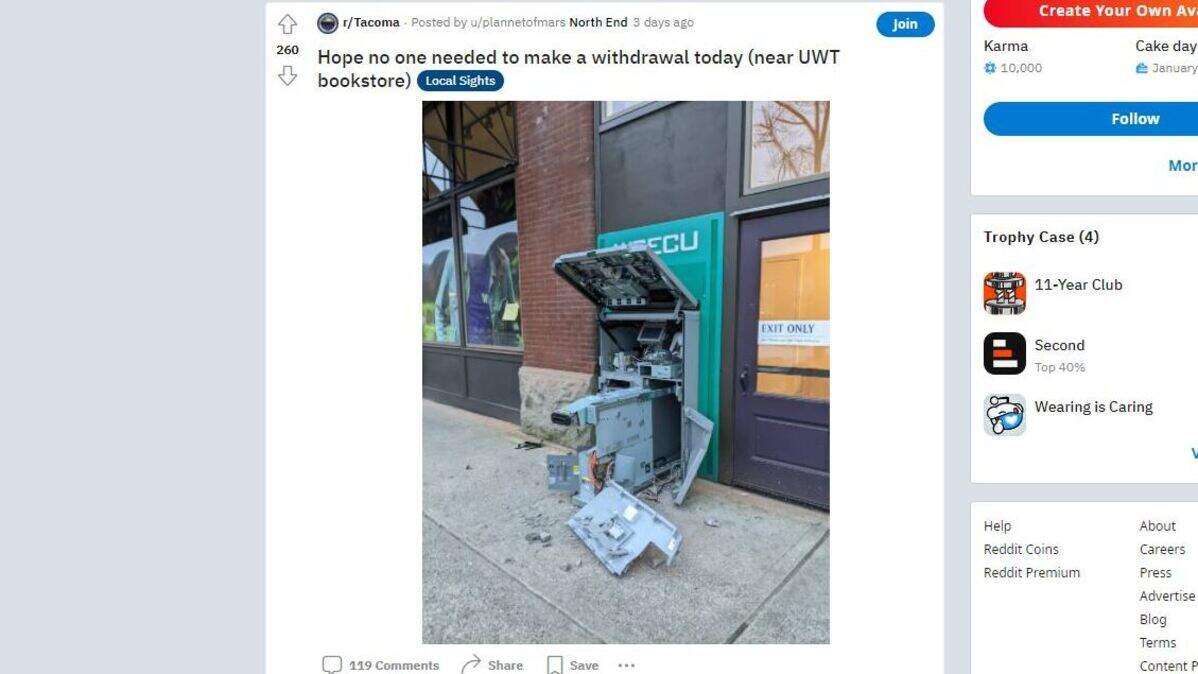 This photo of a destroyed ATM was posted to Reddit.