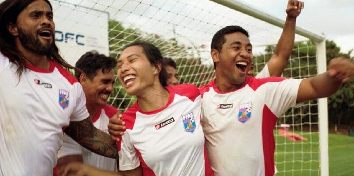 (From left): Hilo Pelesasa, Ioane Goodhue, Kaimana and Beulah Koale in “Next Goal Wins.”