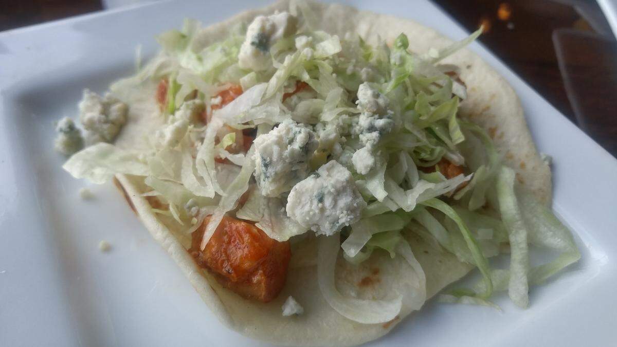 A Buffalo chicken taco from Red Star Taco Bar Tacoma.