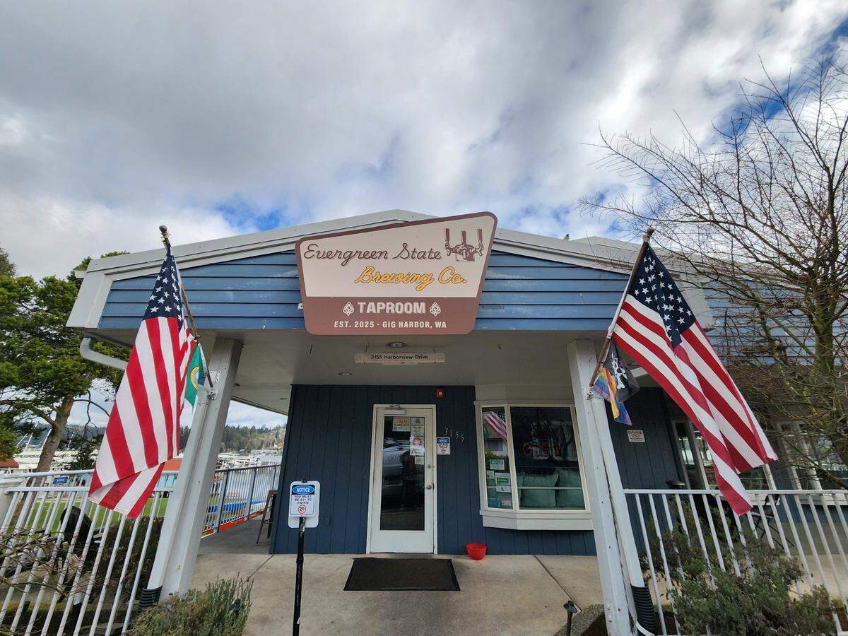 The entrance to Evergreen State Brewing’s taproom in Gig Harbor. Burnett bought the brewery, which included this location and the Tacoma production facility, in February.