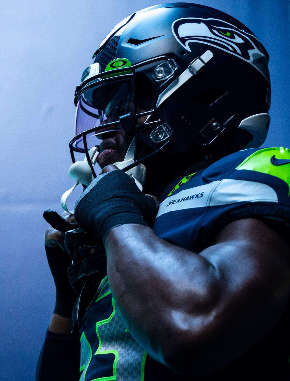 Seattle Seahawks linebacker Boye Mafe (53) walks out of the tunnel before the start of an NFL game against the Seattle Seahawks at Lumen Field in Seattle Wash. on Jan. 1, 2023. The Seahawks defeated the Jets 23-6.