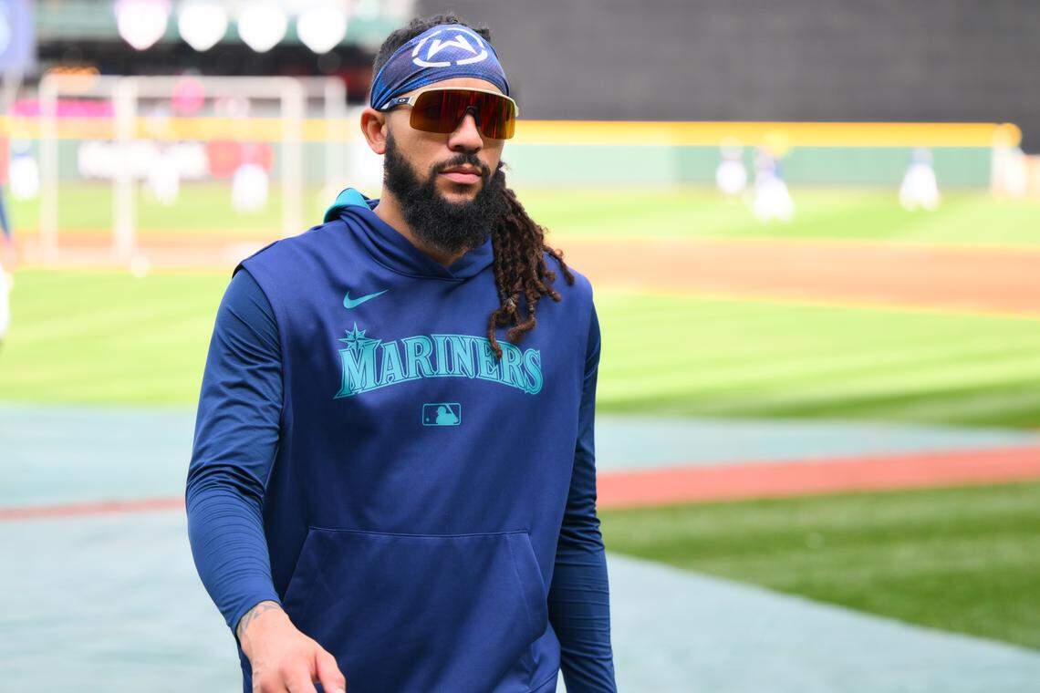 Oct 4, 2025; Seattle, Washington, USA; Seattle Mariners shortstop J.P. Crawford (3) looks on before game one of the ALDS round against the Detroit Tigers for the 2025 MLB playoffs at T-Mobile Park. Mandatory Credit: Steven Bisig-Imagn Images