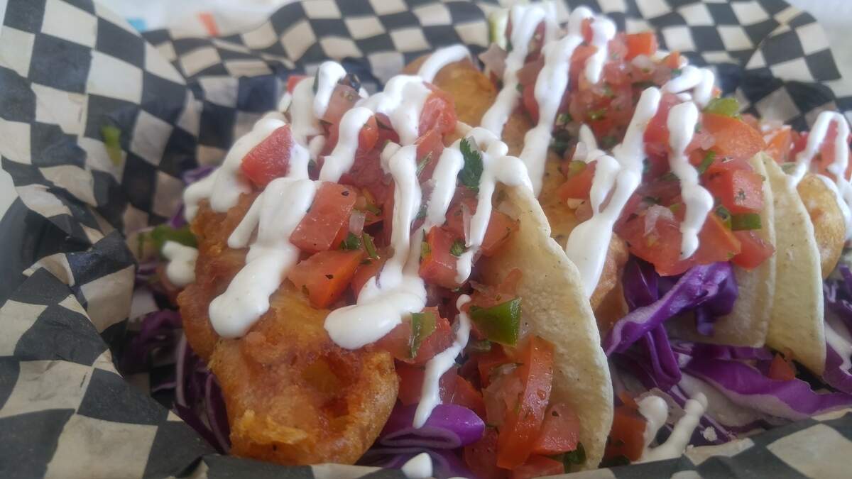 Fish tacos with fried cod at Fish Fish Fish.