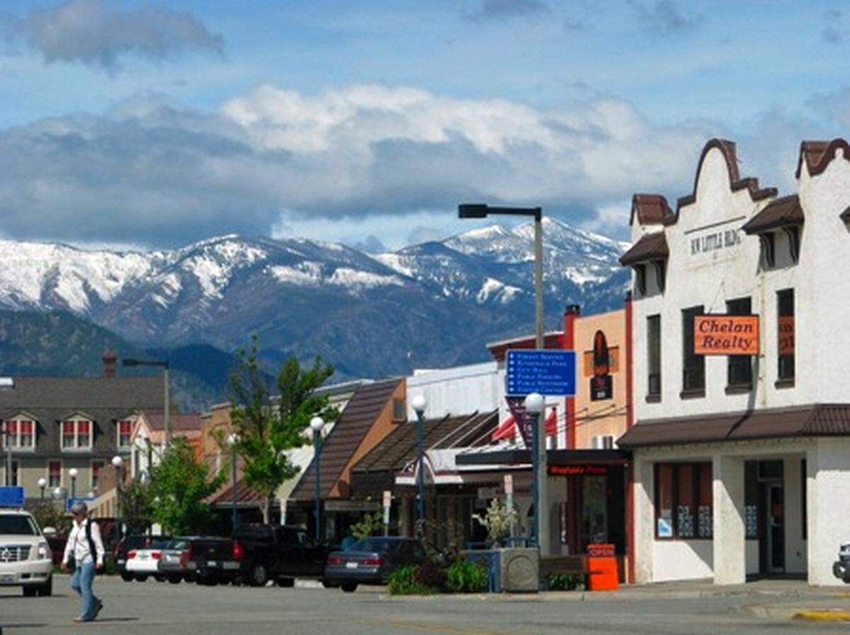 Downtown Chelan, a resort city on the southern shore of Lake Chelan. It has about 3,900 residents.