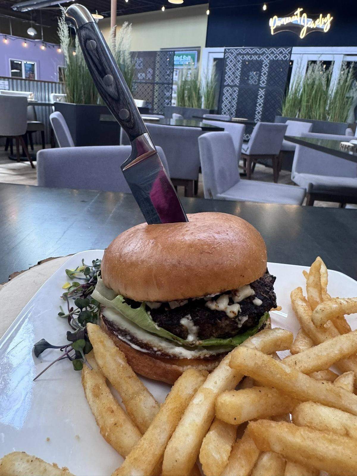A burger and fries at Rustica Grille, a new steakhouse in Port Orchard, Wash.